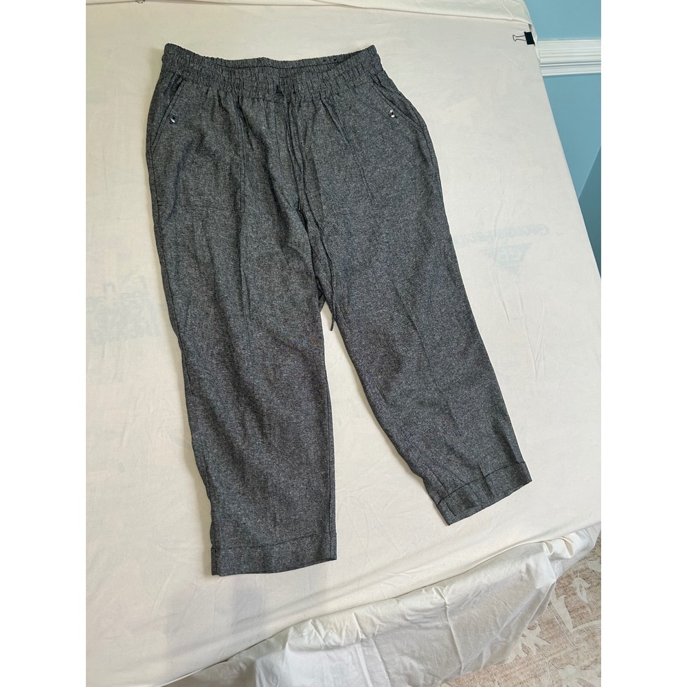 Jones New York Signature  Gray Linen Blend Drawstring Pants 1X 24 Inseam
